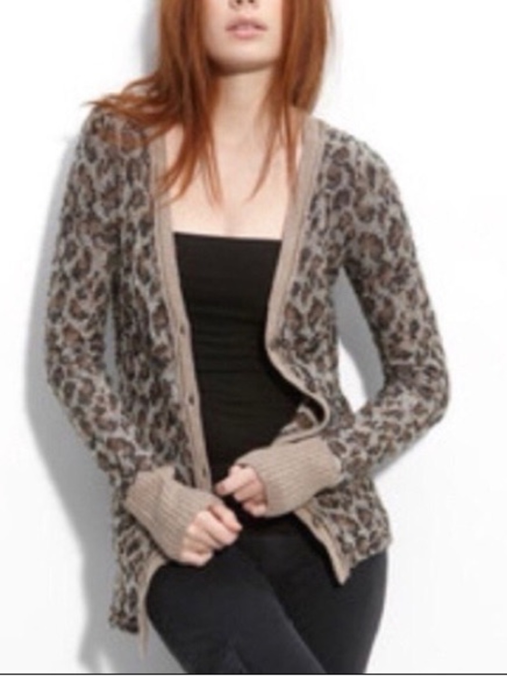 Free People out of Africa Leopard Print Open Cardigan Sweater in Taupe and Brown